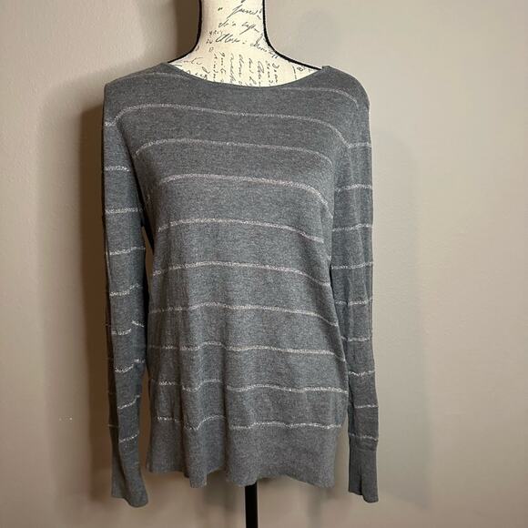 NWOT LOFT Sparkle Striped Gray Long Sleeves Knit Top Size XL women’s Shirt - Picture 1 of 9